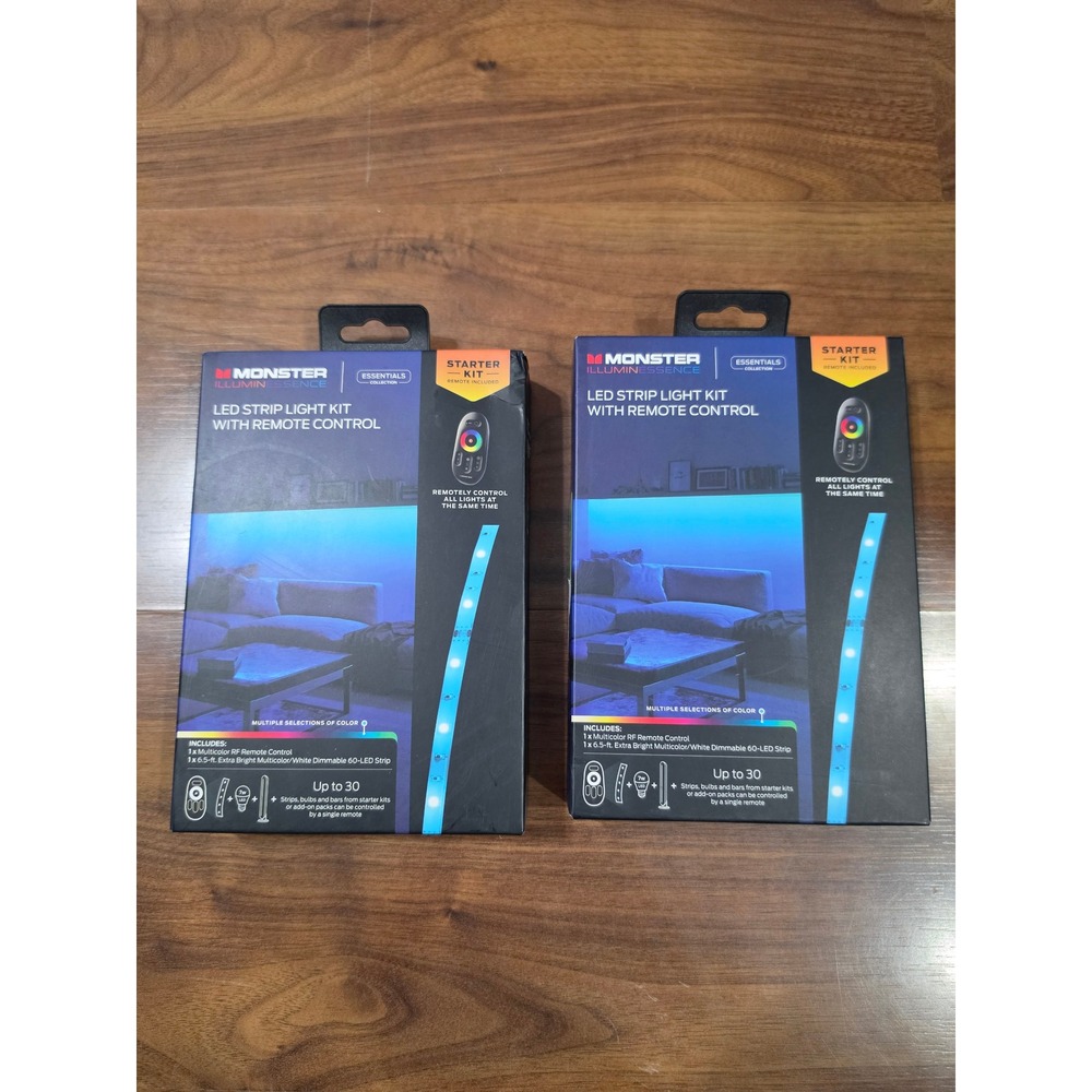 NIB Monster LED Strip Light Kit 6.5ft Multicolor RF Remote Starter 2-Pack